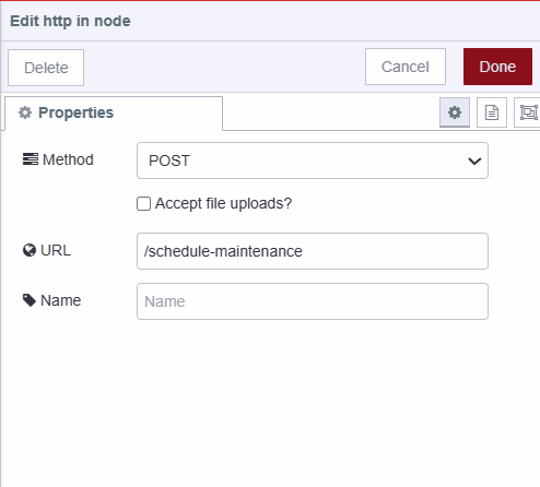 "Screenshot displaying webhook http-in nodes configuration"